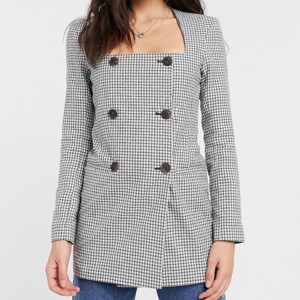 ASOS gingham square neck blazer
